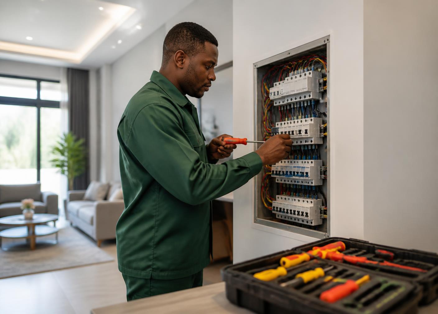 Professional property technician at work
